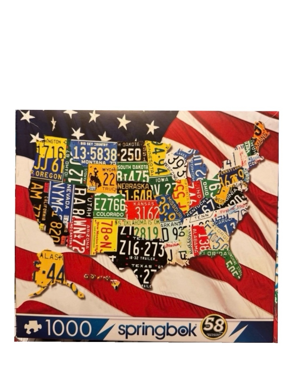 Springbok 1000 Pc State License Plates USA Map Flag Jigsaw Puzzle Vintage